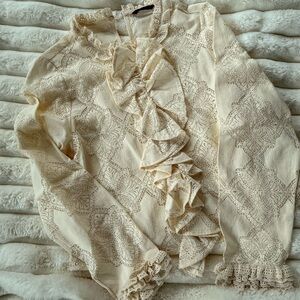 Zara Cream Lace Blouse with Ruffles.